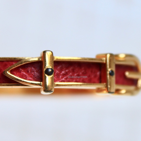 Hermès Ceinture red bracelet lizard leather gold plated bangle jonc authentic - Picture 4 of 16